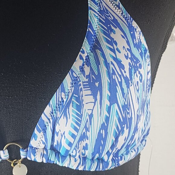 Beach Melissa Odabash Sky Blue Lined Nylon Span Poly Halter Bikini Swim Top Sz S - Picture 5 of 16